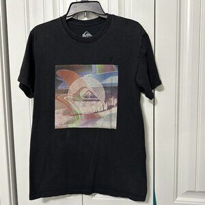 Quiksilver Shirt Mens T Shirt Small Black Gray Beach Palm Tree Surfing Fade